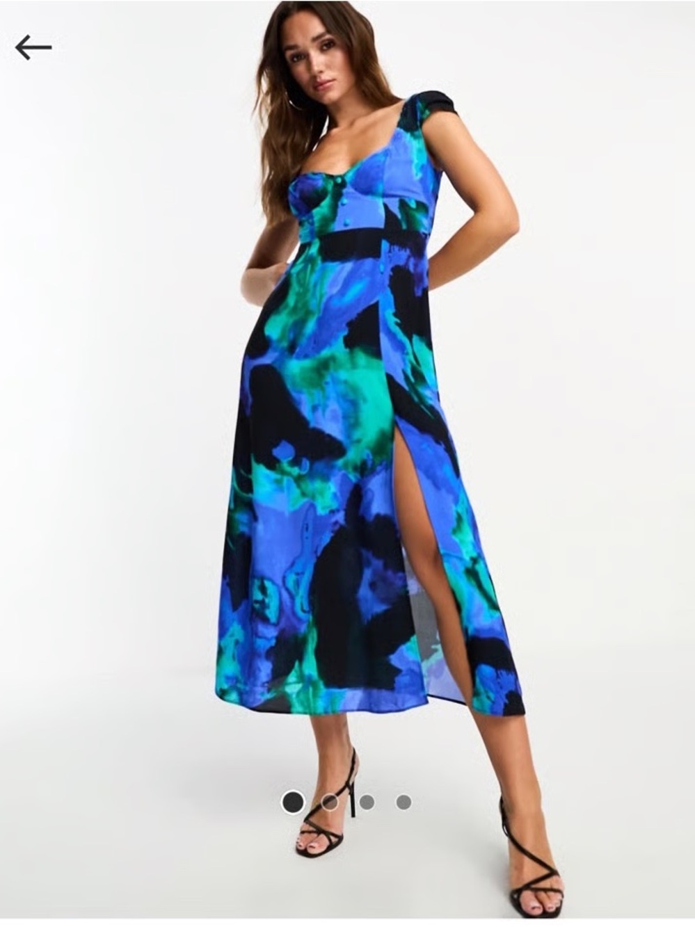 Sweetheart neck front slit abstract Midi Dress